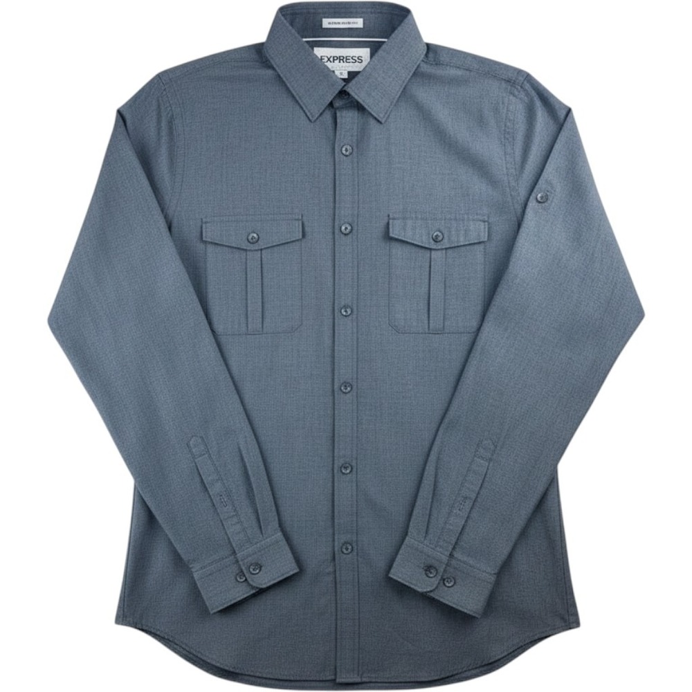 Express Business Casual Extra Slim Cotton Dress Shirt Gray Men's M